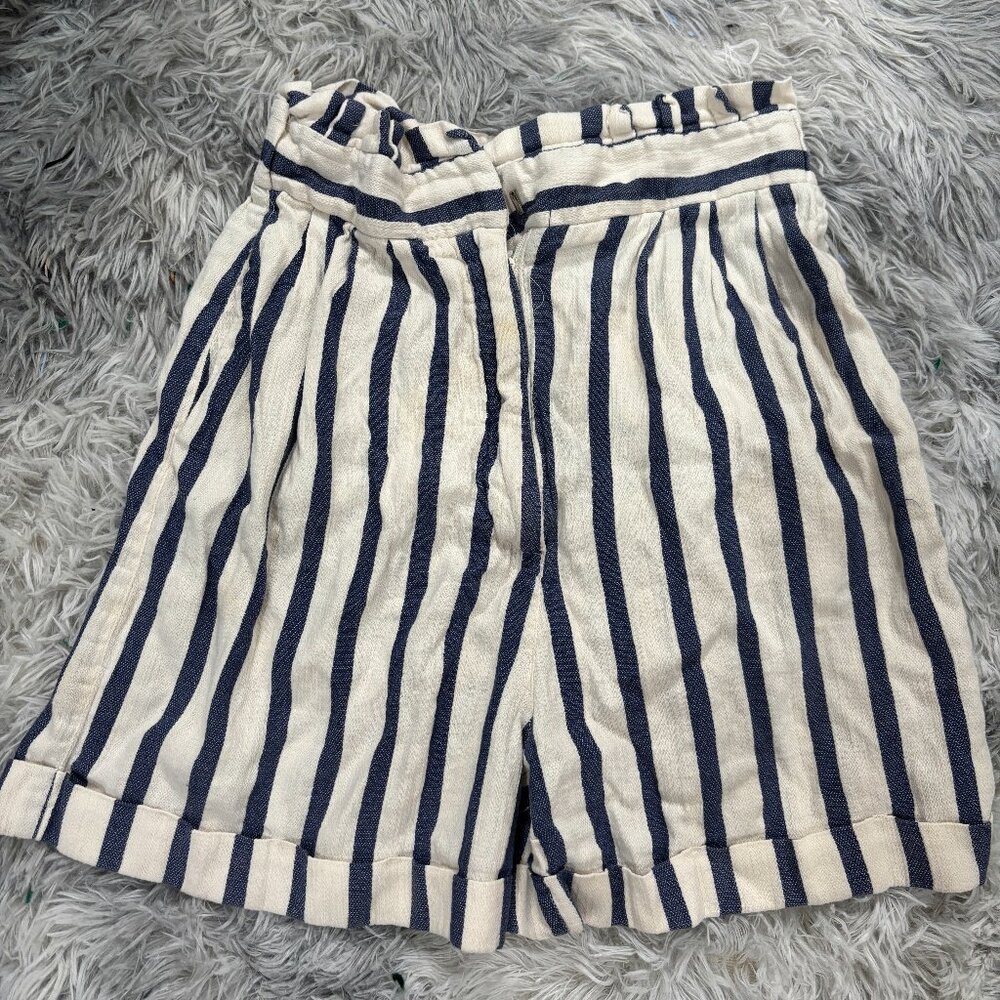 Zara White Blue PinStripe Shorts High Waist Rise Nautical XS Preppy